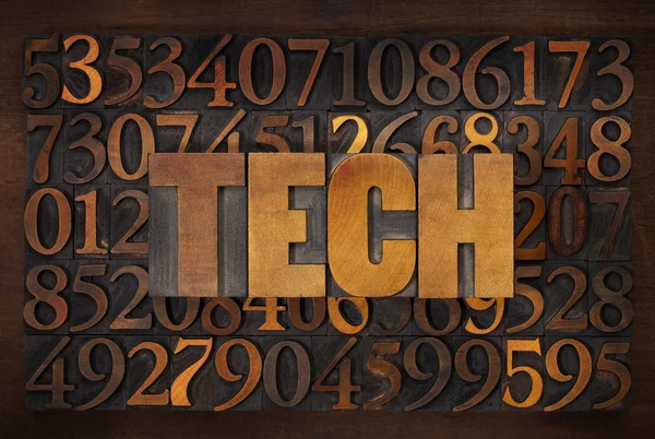 Tech word in wood type — Stock Photo, Image