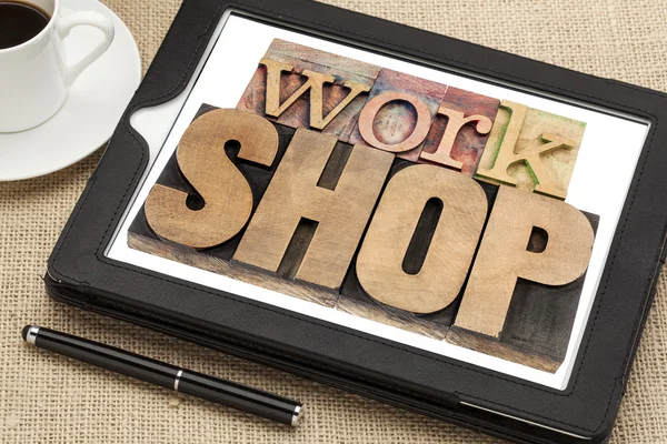 Workshop word on digital tablet — Stock Photo, Image