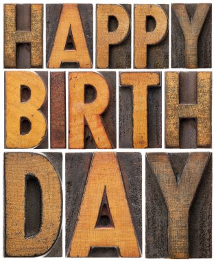happy birthday in wood type clipart