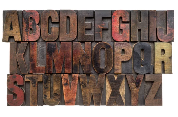 Alphabet in letterpress wood type — Stock Photo, Image