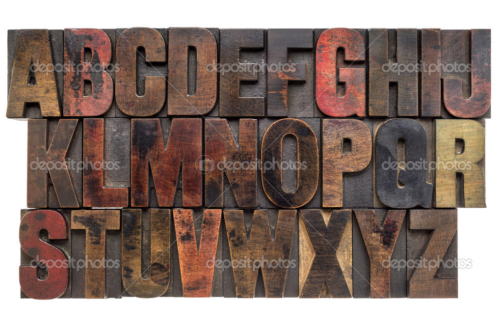 alphabet in letterpress wood type