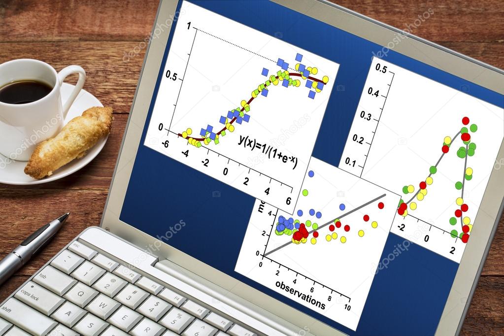 scientific data graphs on a laptop