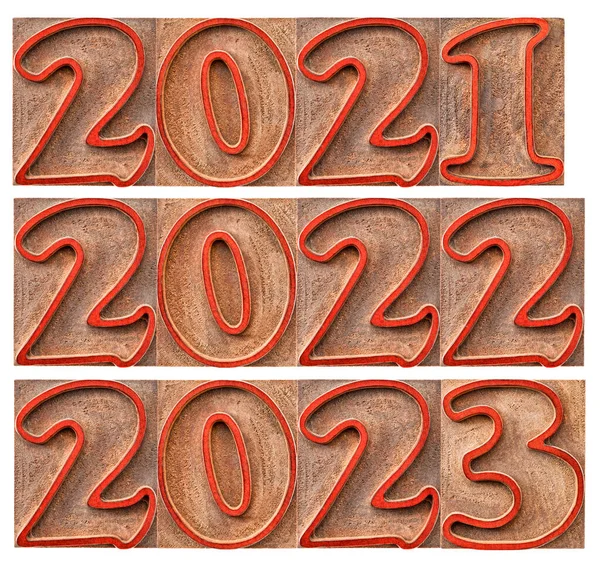 Anos Passagem Entrada 2021 2022 2023 Bloco Tipográfico Tipo Madeira — Fotografia de Stock