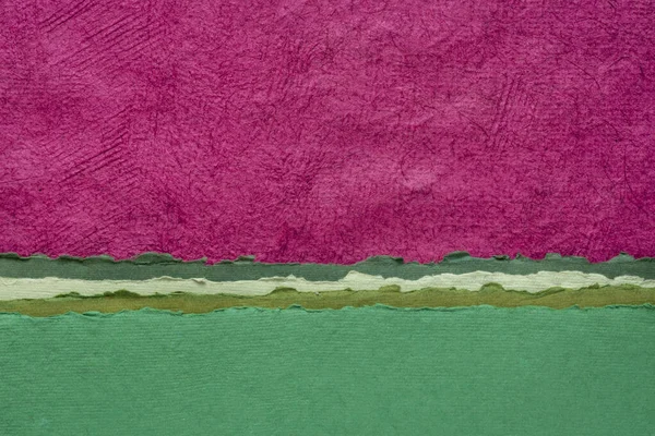 以绿色和粉色粉刷色调呈现的抽象景观 一套手工制作的抹布纸 — 图库照片
