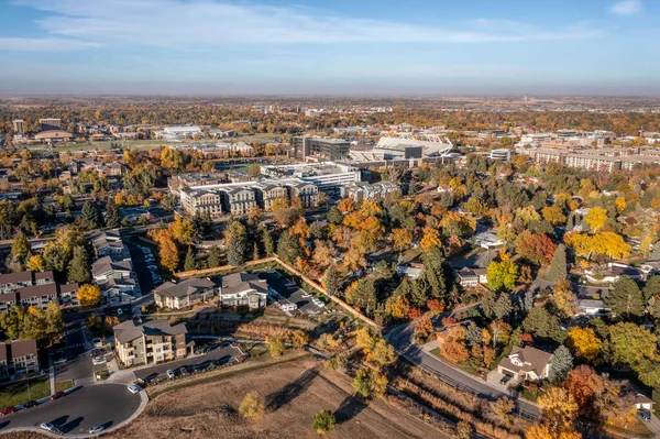 Stadt Fort Collins Norden Colorados Luftaufnahme Herbstlicher Landschaft Richtung Innenstadt — Stockfoto