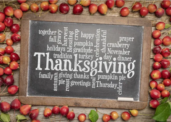 Cloud Words Related Celebration Thanksgiving Day Retro Slate Blackboard Framed — Stock Photo, Image