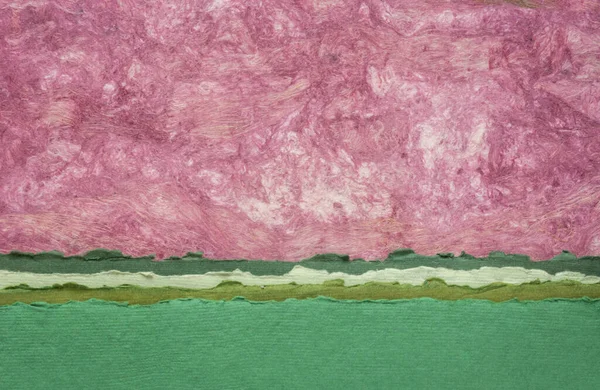 Abstract Landscape Green Pink Pastel Tones Collection Handmade Rag Bark — Stock Photo, Image