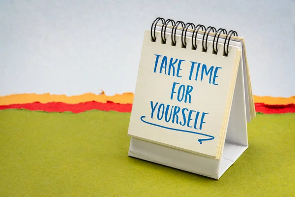 Take Time Yourself Inspirational Note Handwriting Small Desktop Calendar Self — Stock Photo, Image