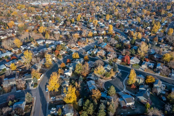 Residential Area Fort Collins Northern Colorado Late Fall Scenery Aerial — Stock Photo, Image