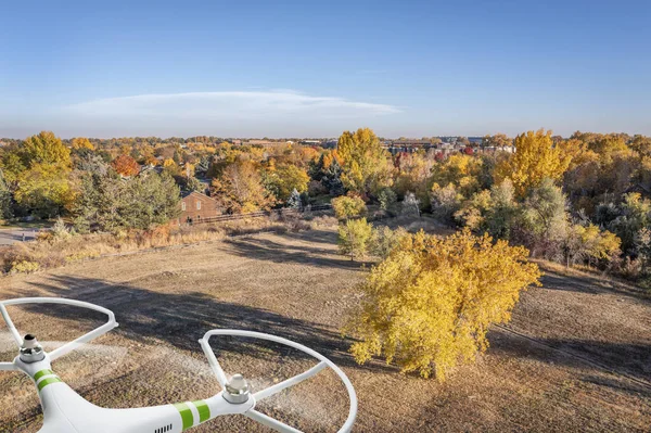 Drone Flying Urban Landscape Fall Colors Fort Collins Colorado — Stock Photo, Image