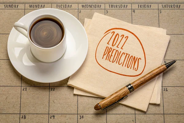 2022 Predictions Handwriting Napkin Cup Coffee Business Financial Trends Expectations — Stock Photo, Image