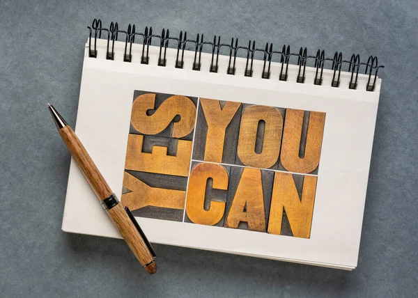 Yes You Can Motivational Slogan Vintage Letterpress Wood Type Spiral — Stock Photo, Image