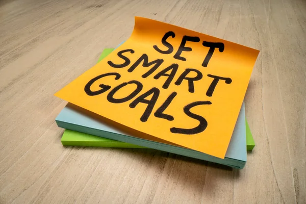 Set Smart Goals Inspirational Reminder Macro Shot Sticky Note Low — Stockfoto