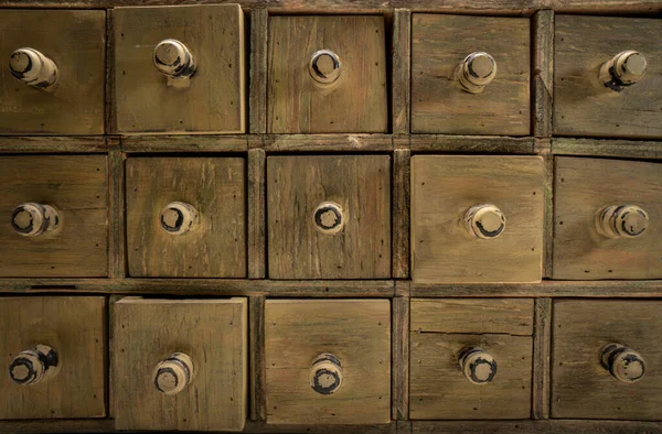 Primitive Wooden Apothecary Catalog Drawer Cabinet — стоковое фото