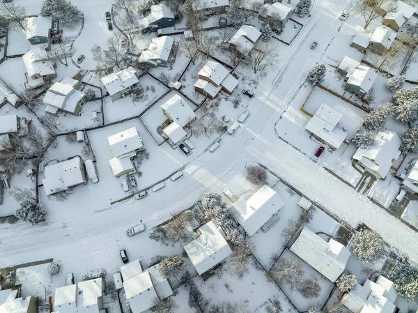 Residential Street Fort Collins Colorado Snowstorm Aerial View — Fotografia de Stock