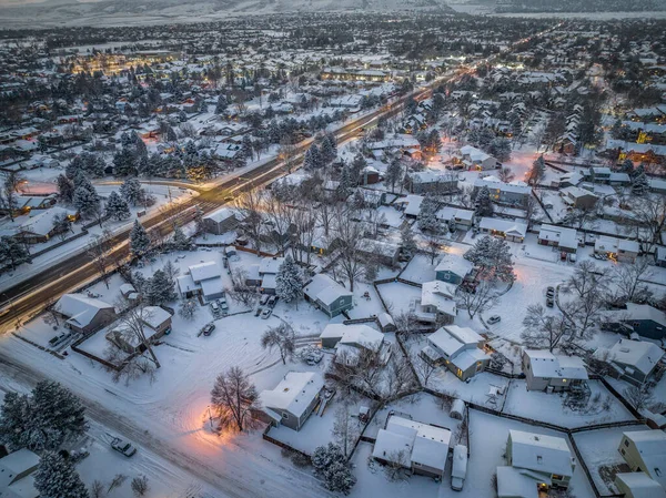 Χειμώνα Σούρουπο Πάνω Από Κατοικημένη Περιοχή Του Fort Collins Στο — Φωτογραφία Αρχείου