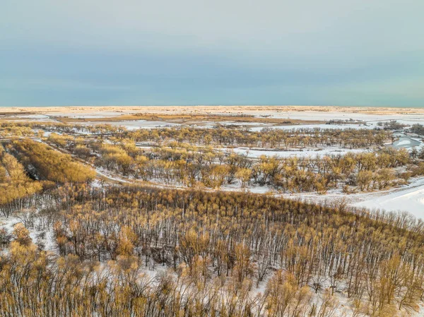 South Platte River Colorado Plains Milliken Aerial View Winter Scenery — ストック写真