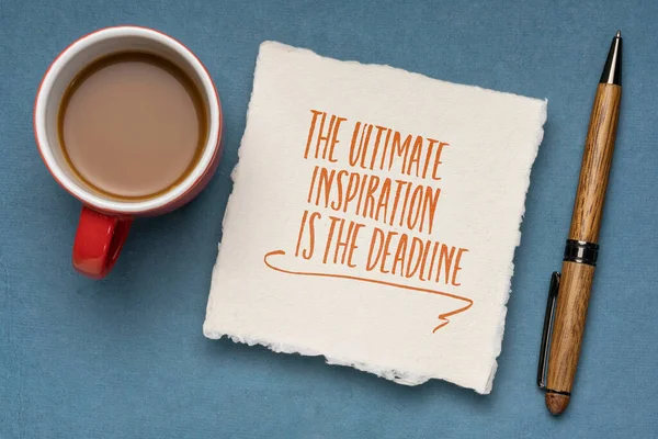 Ultimate Inspiration Deadline Handwriting Note Handmade Paper Cup Coffee Business — Stockfoto