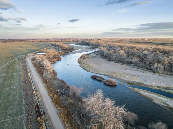 Dusk South Platte River Colorado Aerial View Fall Winter Scenery — Stock Photo, Image