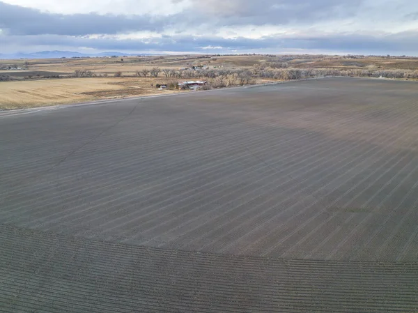 Luchtfoto Van Noord Colorado Landschap Herfst Winter Landschap Schemering Landbouwgrond — Stockfoto