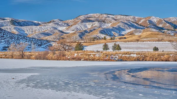 Early Winter Morning Colorado Foothills Fort Collins Frozen Watson Lake — Stock Photo, Image