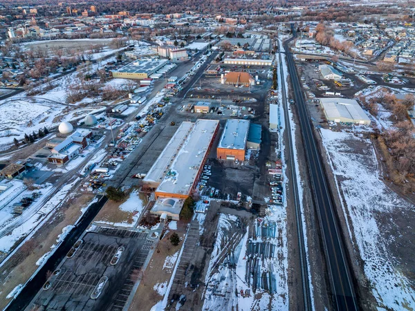 Fort Collins Colorado Kış Şafağı Arka Planda Eski Şeker Pancarı — Stok fotoğraf