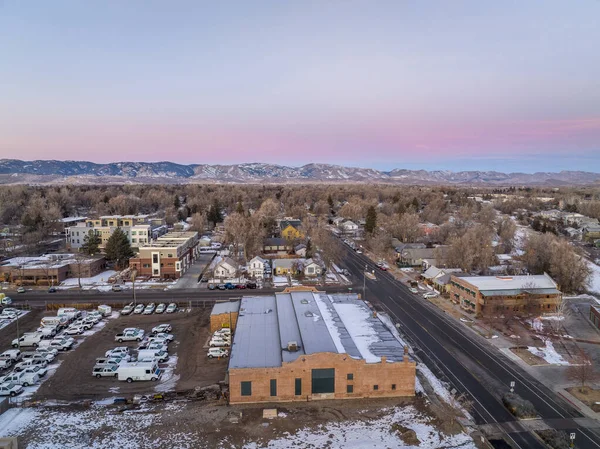 Zimní Úsvit Nad Fort Collins Colorado Letecký Pohled Historickou Obecní — Stock fotografie