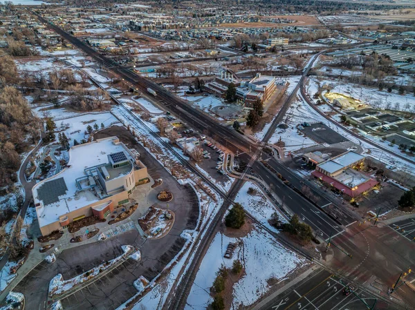 Fort Collins Colorado Üzerinde Kış Şafağı Demiryolu Rayları Bisiklet Yolları — Stok fotoğraf