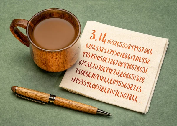 Number 1415 140 Decimal Places Handwriting Napkin Coffee Mathematics Day — Stock Photo, Image