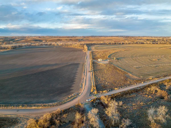 Aerial View Northern Colorado Landscape Fall Winter Scenery Dusk Farmland — Stock Photo, Image