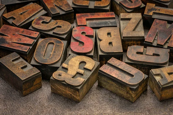 Abrégé Alphabet Blocs Impression Vintage Typographiques Bois Image Miroir Sur — Photo