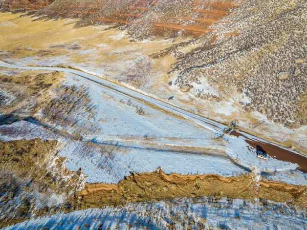 Solnedgång Över Foten Klippiga Bergen Norra Colorado Flygfoto Över Hösten — Stockfoto