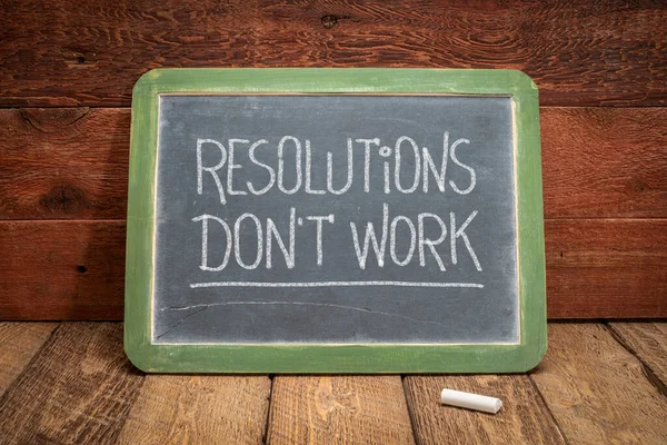 Resolutions Work White Chalk Writing Slate Blackboard Rustic Wood Goal — Stock Photo, Image