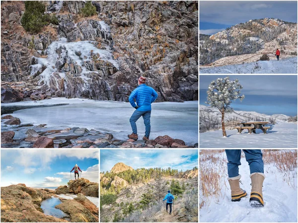 Turystyka Górach Skalistych Północnym Kolorado Zestaw Zdjęć Przedstawiających Tego Samego — Zdjęcie stockowe