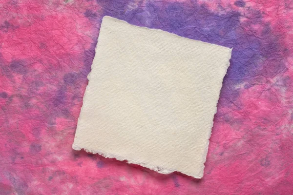 Small Square Sheet Blank White Khadi Paper Purple Pink Marbled — Stock Photo, Image