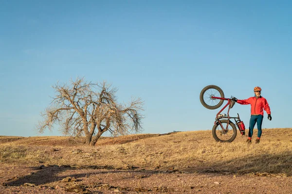 Seniorský Cyklista Tlustým Horským Kolem Severní Colorado Prérii Časná Jarní — Stock fotografie