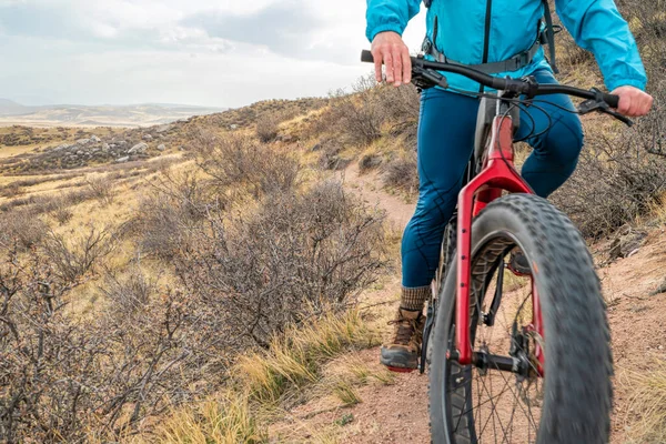 Riding Fat Mountain Bike Single Track Trail Northern Colorado Grassland — Stock Photo, Image