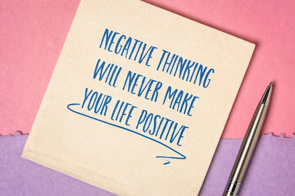 Negative Thinking Never Make Your Life Positive Inspirational Handwriting Napkin —  Fotos de Stock