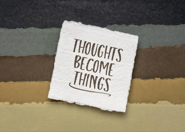 Thoughts Become Things Law Attraction Concept Inspirational Text Handmade Paper — Zdjęcie stockowe