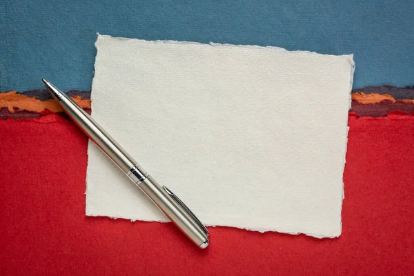 Маленький Аркуш Білого Паперу Хаді Південної Індії Металевою Ручкою Проти — стокове фото