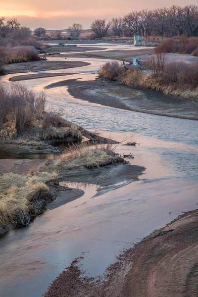 Tramonto Invernale Banchi Sabbia Meandri Del Fiume South Platte Nel — Foto Stock