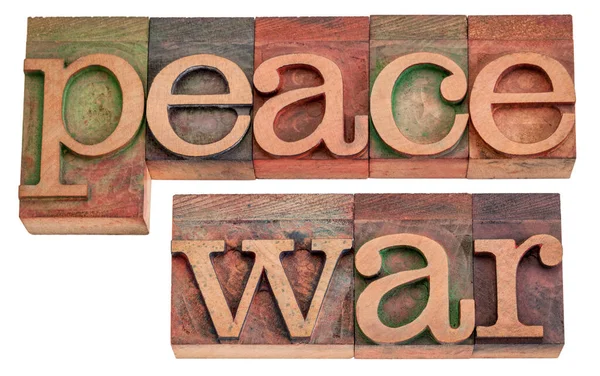 Peace War Kata Terisolasi Abstrak Dalam Jenis Kayu Letterpress Vintage — Stok Foto