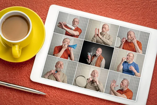 Herziening Van Een Set Studioportretten Een Digitale Tablet Met Hetzelfde — Stockfoto