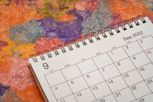 September 2022 Spiral Desktop Calendar Bright Colorful Handmade Paper Time — Stock Photo, Image