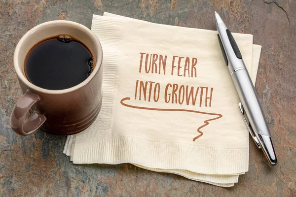 Turn Fear Growth Inspirational Note Handwriting Napkin Cup Coffee Personal — Stock Photo, Image