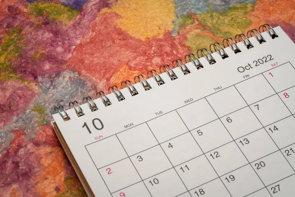 October 2022 Spiral Desktop Calendar Bright Colorful Handmade Paper Time — Stock Photo, Image