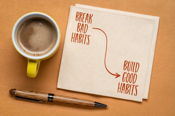 Break Bad Habits Build Good Habits Motivational Reminder Napkin Cup — Stock Photo, Image