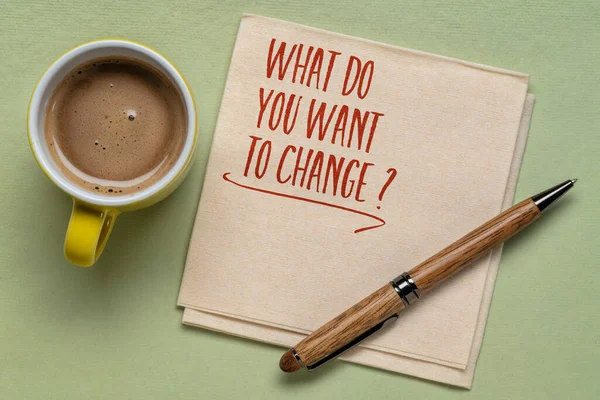 Wat Wil Veranderen Handschrift Een Servet Met Een Kop Koffie — Stockfoto