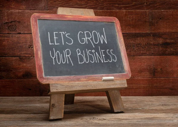 Let Grow Your Business Blackboard Easel Sign Rustic Wood Offer — Stock Photo, Image