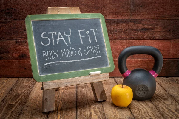 Stay Fit Body Mind Spirit Sign Inspirational Chalk Writing Slate — Stock Photo, Image